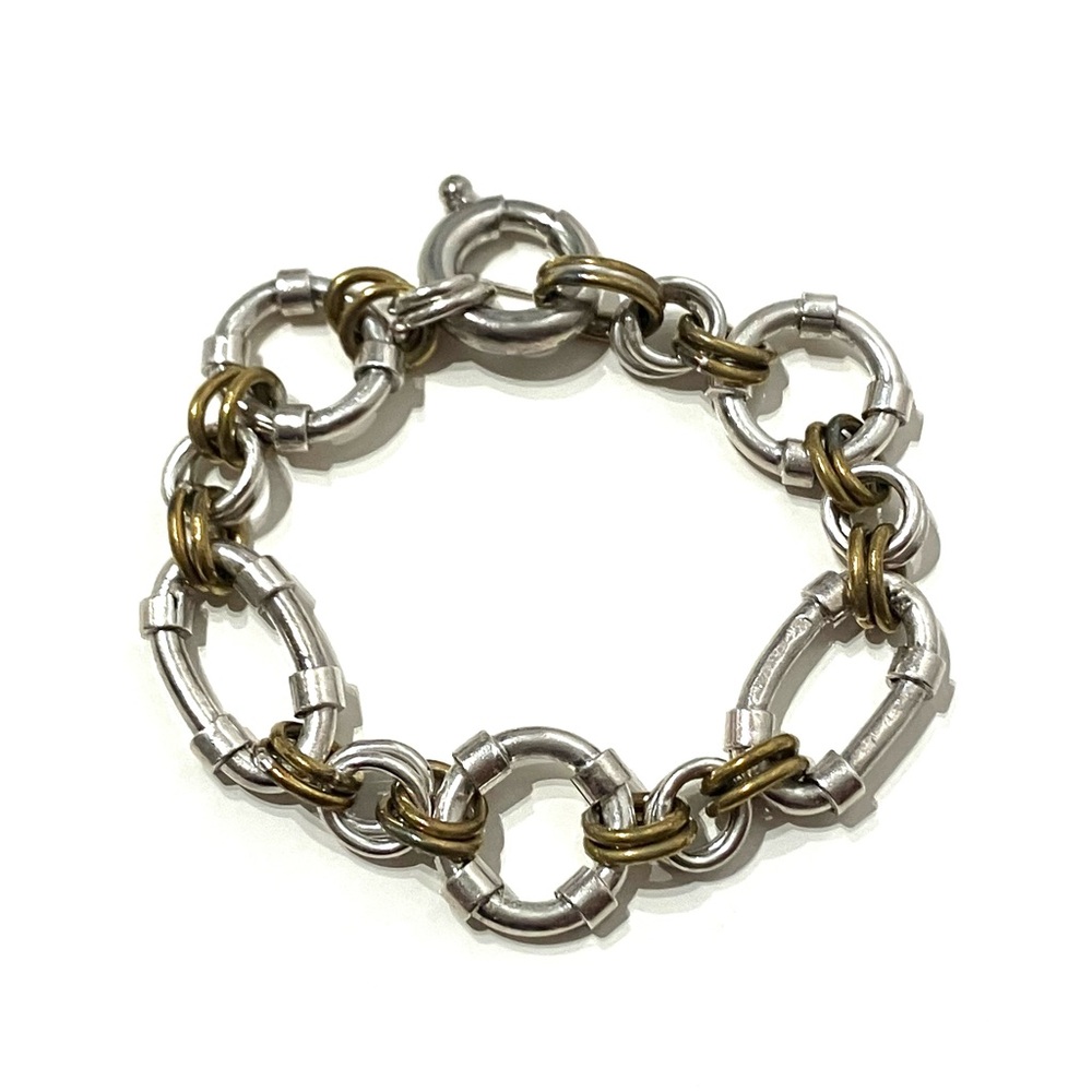 Sterling Silver 925 Brass Mexico Chunky Bracelet 7.5”